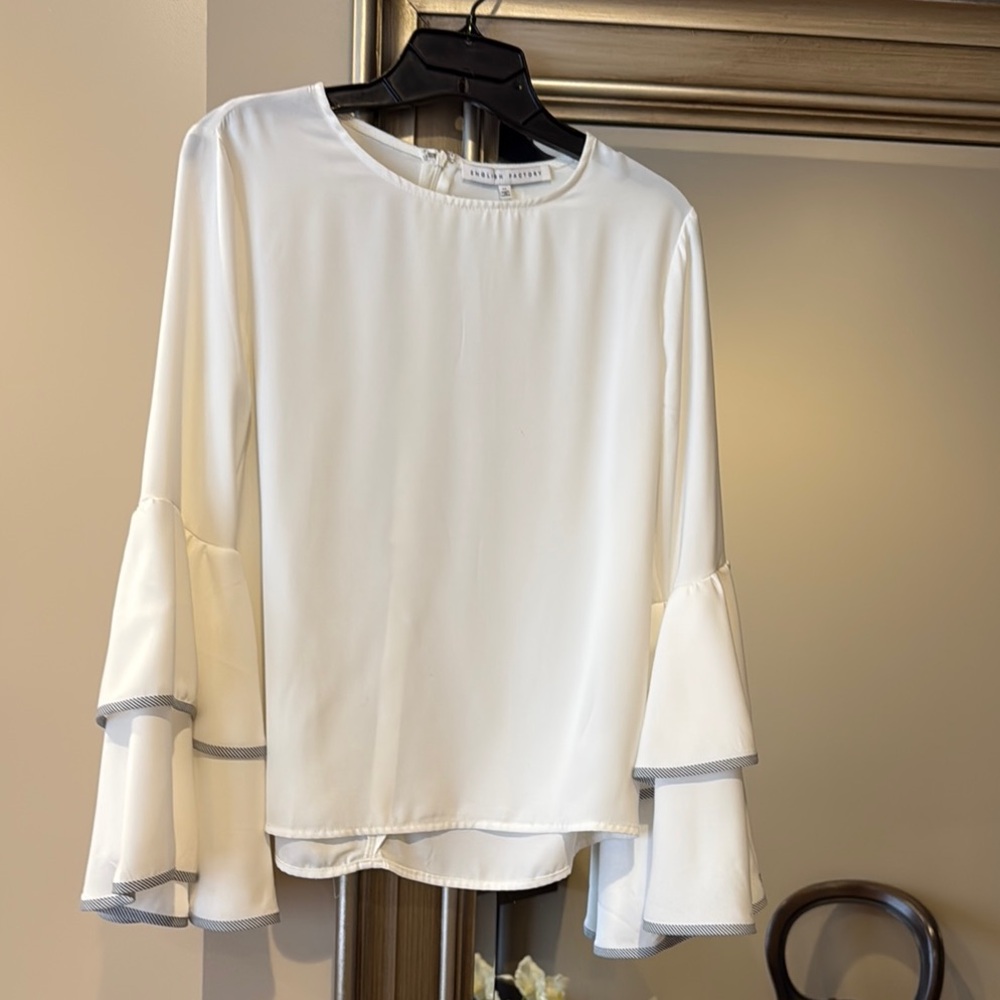 English Factory Cream Ruffled Bell Sleeve Blouse